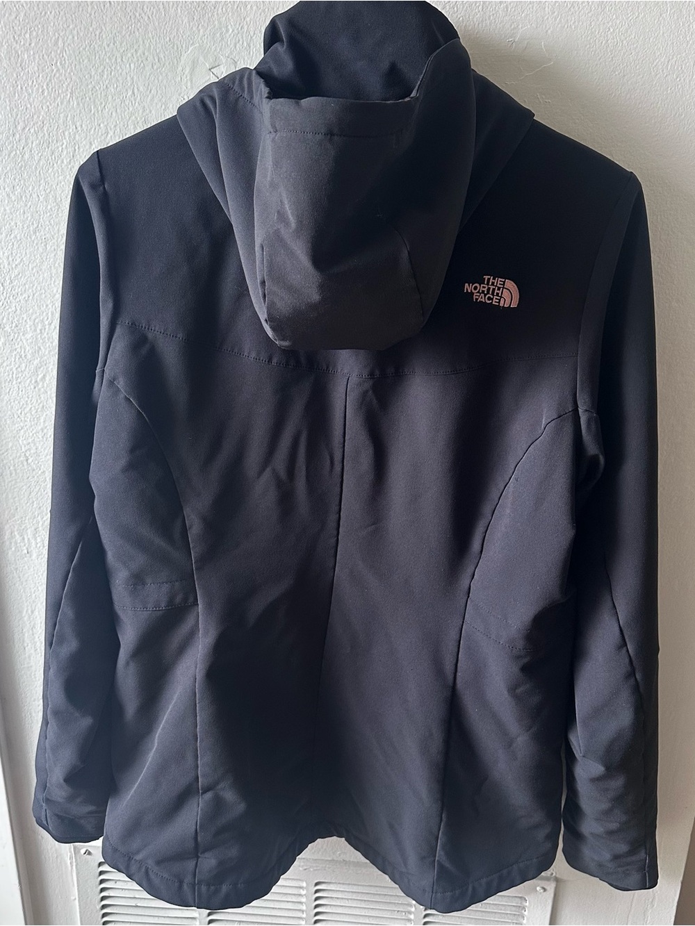 The North Face Black Soft Shell Velour Lined Hooded Jacket with Pink Logo Large - Picture 5 of 7